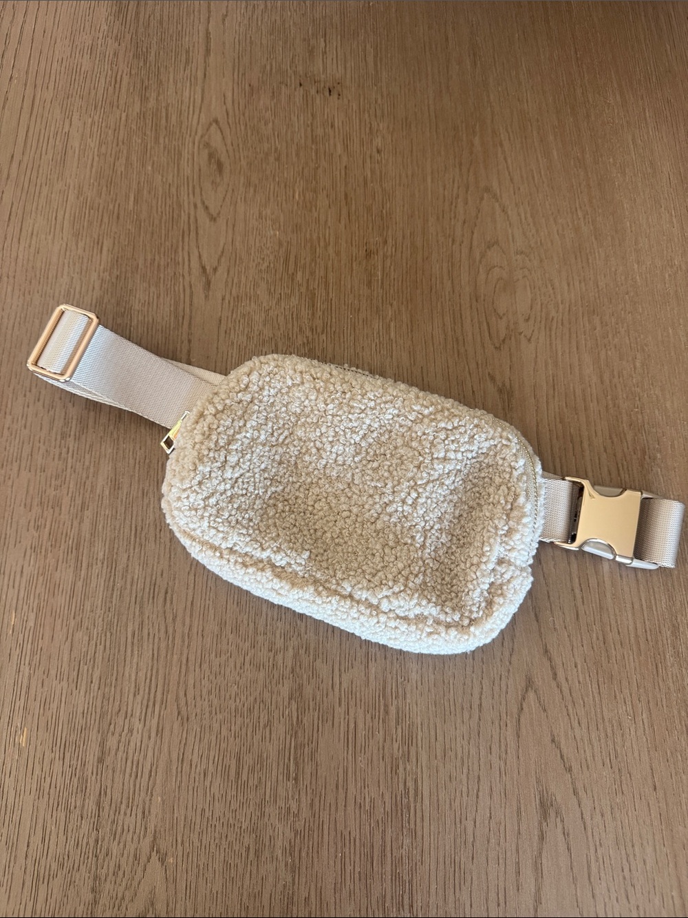 Cream Sherpa Crossbody Belt Bag with Adjustable Strap